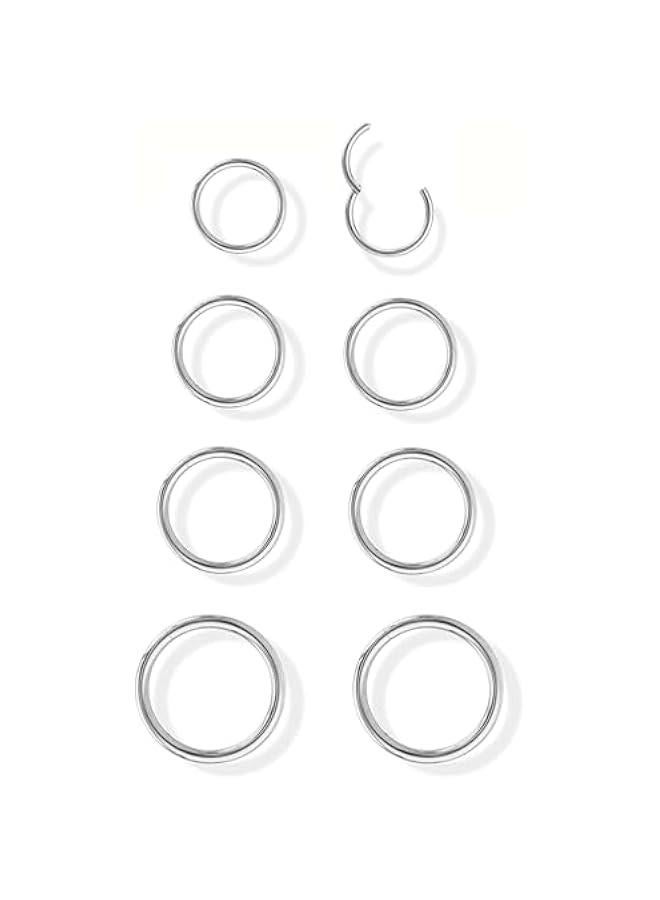8 Pcs 16G 316L Surgical Steel Nose Rings Hoops Septum Rings Lip Rings Hypoallergenic Nose Clicker Ring Tragus Helix Cartilage Daith Rook Sleeper Earring Body Piercing Jewerly for Women Men - Image 1